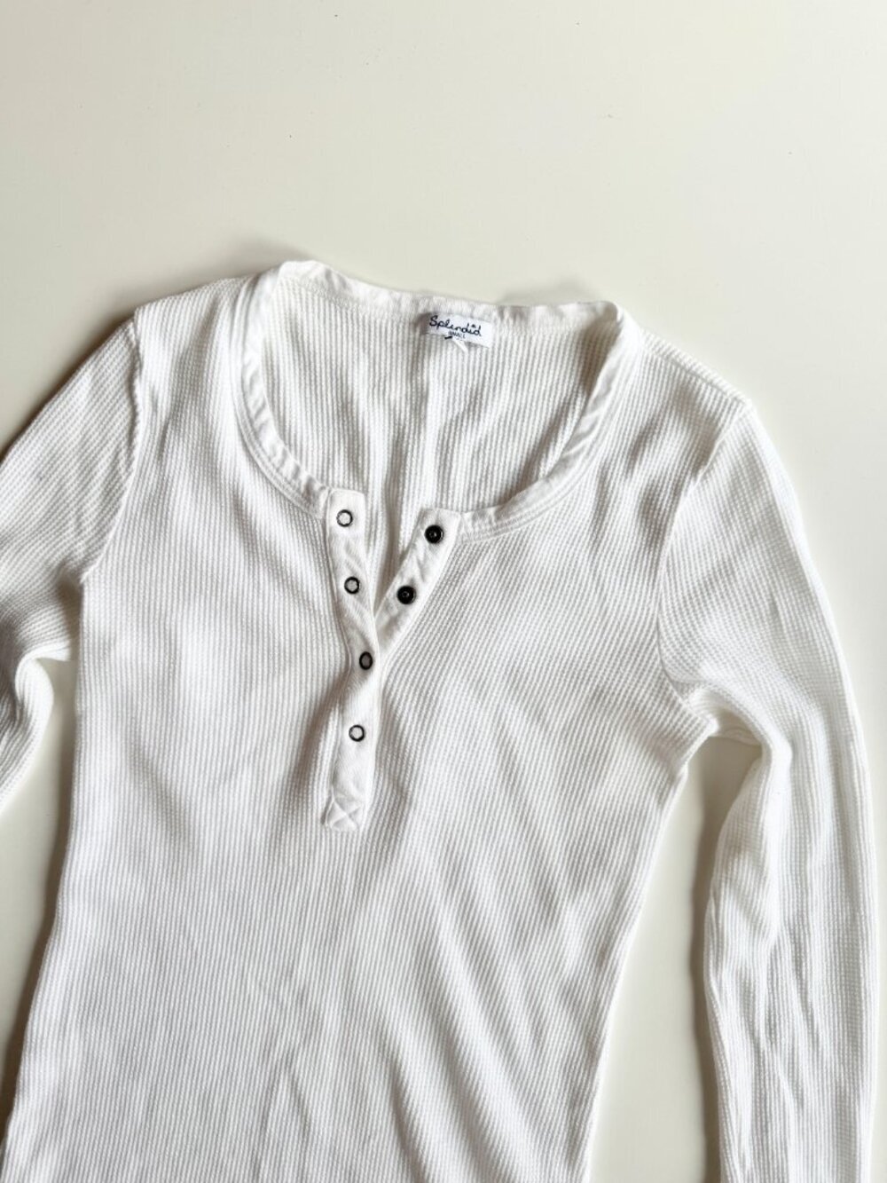SPLENDID Forever White Micro Modal Cotton Waffle Knit Henley T-Shirt, Size S - Picture 9 of 16